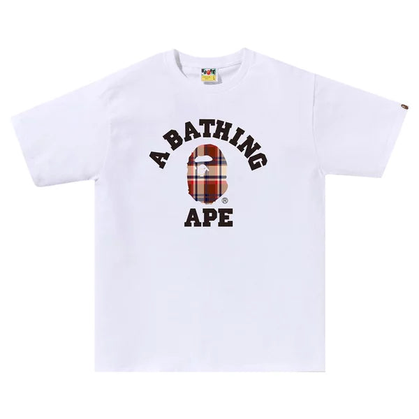 BAPE Check College Tee 'White/Red'